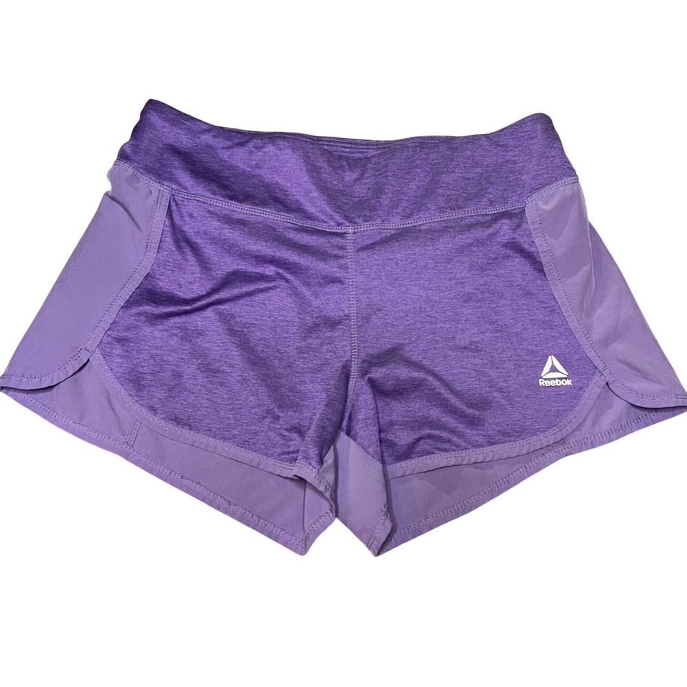 Reebok Womens Purple Heathered Running Shorts Back Zip Pocket Small
